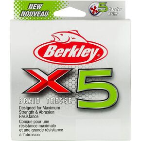 Berkley x5 Braid Superline, Low-Vis Green, 15-Pound Break Strength, 328yd Fishing Line, Suitable for Freshwater and Saltwater Environments