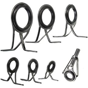 7Pcs Gun Black Rod Tip Repair Kit Rod Repair Kit Fishing Rod Tips Repair Kit Stainless Steel Ceramic Ring Guide Rod Repair Replacement for Freshwater Saltwater Rod, Rods and Accessories，Reel Care