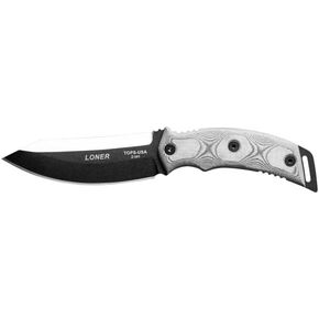 TOPS Knives Loner Full Tang Fixed Blade- Black kydex Sheath w/Rotating Spring Steel clip (Black Linen Micarta)