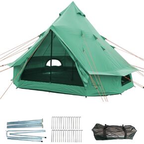 DANCHEL OUTDOOR B1 4-6 أشخاص خيمة يورت خفيفة الوزن UPF50 + خيمة لامعة مع قماش القنب، 24 رطل فسيح 300D أكسفورد خيمة جرس مقاومة للماء طلاء فضي لعيد الميلاد، أخضر، 13 × 13 × 8.2 قدم