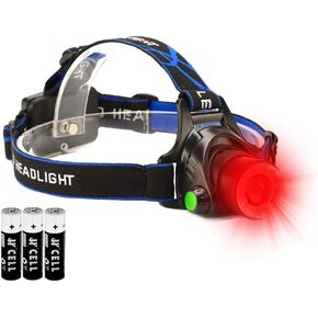 Hunting Red Light Headlamp Zoomable LED Headlight with 3 Lighting Mode and Water Resistant for Running Camping Hiking Reading.
