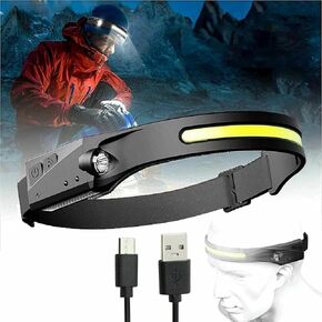 Headlamp Rechargeable 1PC, 230° Wide Beam Head Lamps LED with Motion Sensor for Adults, Mechanic Headlamp, Weatherproof, Lightweight Head Lights Flashlight for Hard Hat, Camping, Running, Hiking
