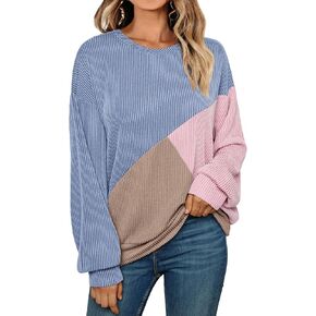 AUTOMET Womens Color Block Long Sleeve Crewneck Sweatshirt 2024