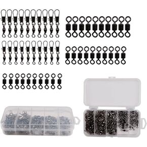 A Set of Fishing Swivels Snap and Rolling Barrel Stainless Steel 5 Sizes & Types Quick Connect Fishing Lures Rolling Bearing Snap Connector Fishing Tool Accessories