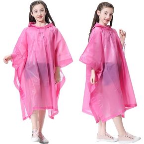 Kids Rain Poncho, Lightweight Rain Jacket Waterproof Raincoat Children Hooded Raincape for Boys Girls