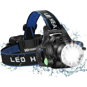 Wrrozz LED Headlamp Head Flashlight, Super Bright Tactical Rechargeable Head Lamp for Adults, Waterproof Headlight, for Outdoor Running Hunting Reading Hiking Camping Night Fishing