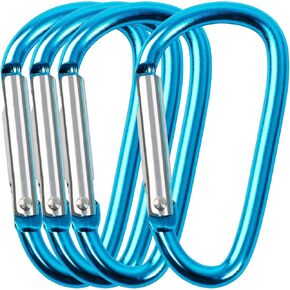 uxcell Aluminum Carabiners Keychain Clips for Hanging, Quick Link Spring Snap Hook for Locking, 4 PCS D Shaped Key Ring for Loaded Gate Outdoor Hiking Fishing Traveling Hanging, Blue