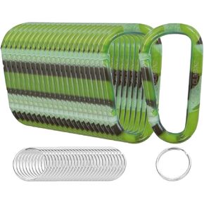 D-Clip Carabiner Keychains with Key Ring, Camo Pattern, 25-Pack