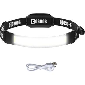 COSOOS LED Headlamp Rechargeable Flashlight, Bright Head Lamp Outdoor, 500Lumen Floodlight, Red Rear Light, Lightweight Headband Headlights for Kids & Adults, Running Hiking & Camping Gear