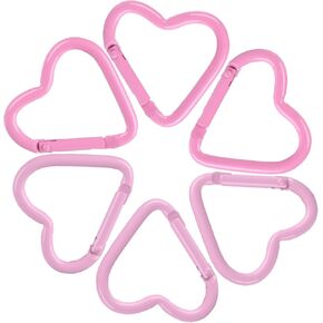 6Pack Heart Shape Carabiners Hook Clips Camping Accessories,Versatile Aluminum Key Holder for Outdoor Travel and Daily Use(Pink)