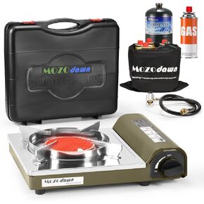 Dual Fuel Camp Stove, 8000 BTU Infrared Butane & Propane Portable Gas Stove, Windproof Single Burner with Carrying Case | Storage Bag | Hose Adapter, Outdoor Camping Essentials