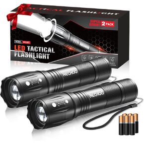 LED Flashlights High Lumens 2 Pack, Powerful Tactical Flashlight With 3 Modes, Pocket Small Flash Light, Waterproof Zoomable Flashlights for Home Emergencies, Camping Essentials (Battery Included)