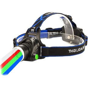 Multicolored Headlamp 4 in 1 800 Lumen Zoomable LED Headlight with White Red Green Blue Light for Astronomy Aviation Hunting Blood Tracking