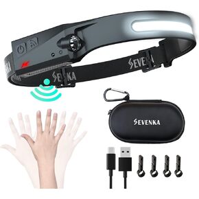 SEVENKA Rechargeable Headlamps with Red Light & Carry Case, Bright LED Headlamp Flashlight, Wide Floodlight & Spot Light, 1000 Lumen, Motion Sensor,2.4oz Lightweight for Hiking, Camping