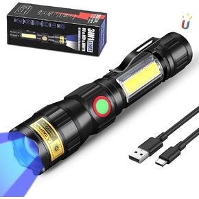 DARKBEAM 365nm UV Flashlight Black Light LED, 3-in-1 Ultraviolet Flashlight USB -C Rechargeable Woods Lamp Mini, Blacklight Flash Light Powerful Focusable for Pet Urine & Rock Detection, Curing Resin