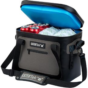 Restaurantware - Cater Tek Soft Cooler Insulated Bag, 1 Portable Bag for Catering - Holds 30 Cans, with Bottle Opener, Black and Gray Plastic Grocery Shopping Bags, Leakproof with Zipper, for Lunch