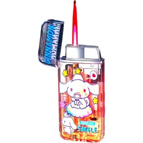 NIVEK Light Up Glow in The Dark Lighter Kitty KT Cat Melody Kuromi Japanese Character Kawaii Pink Flame Jet Torch Refillable Gift Novelty (Cinnamon)