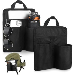 2 Pcs Beach Chair Cup Phone Holder Attachment Black Chair Side Organizer Armrest for Camping Chair Pouch Storage Bag for Water Bottle Sunglasses Book Snack Outdoor Camping Patio Office