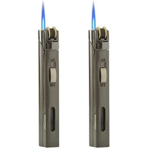 Portable Torch Lighter Fuel Visible Refillable Jet Flame Lockable and Flint Replaceable No Gas 2 Pack(Gray)