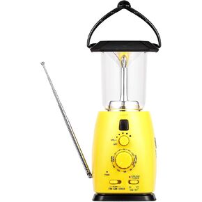Camping Lantern Solar Rechargeable, Solar and Hand Crank Dynamo Multi-functional 4-way Powered AM/FM Radio 8 LED Flashlight with Emergency Cell Phone Charger, Support AA Battery for Hike Climbing