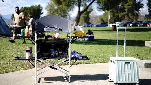 CDEN Camping Kitchen Station, Camping Table, Picnic Table with Cabinet Storage, Beach Table with Cabinet Storage, 4 Side-Table, Windshield and Light Stand, outdoor(Black) in Saudi Arabia