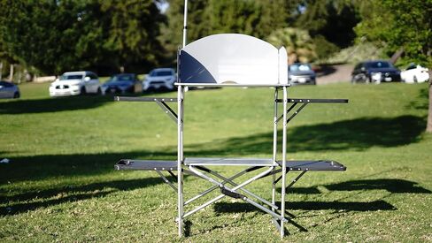 CDEN Camping Kitchen Station, Camping Table, Picnic Table with Cabinet Storage, Beach Table with Cabinet Storage, 4 Side-Table, Windshield and Light Stand, outdoor(Black) in Saudi Arabia