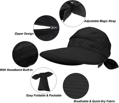 Women Beach Hat Wide Brim Summer Sun Fishing Hat UPF 50+ Protection Zip Off 2 in 1 Visors Packable for Outdoor Travel Camping in Kuwait