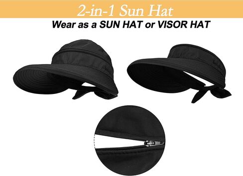 Women Beach Hat Wide Brim Summer Sun Fishing Hat UPF 50+ Protection Zip Off 2 in 1 Visors Packable for Outdoor Travel Camping in Kuwait