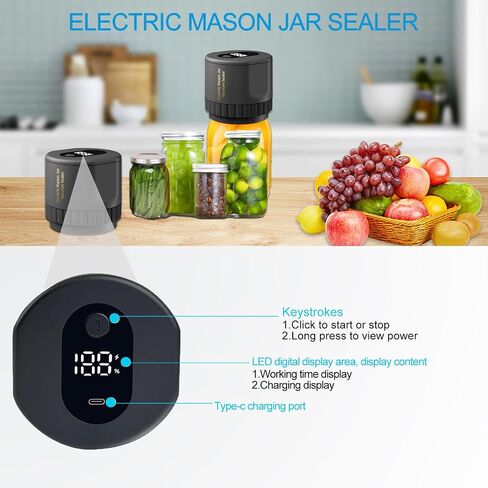 Electric Mason Jar Vacuum Sealer - Mason Jar Vacuum Sealer Kit, Vacuum Sealer for Jars for Food Storage with Regular and Wide Mouth Mason Jar Lids in Saudi Arabia