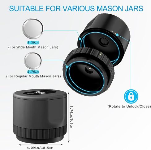 Electric Mason Jar Vacuum Sealer - Mason Jar Vacuum Sealer Kit, Vacuum Sealer for Jars for Food Storage with Regular and Wide Mouth Mason Jar Lids in Saudi Arabia