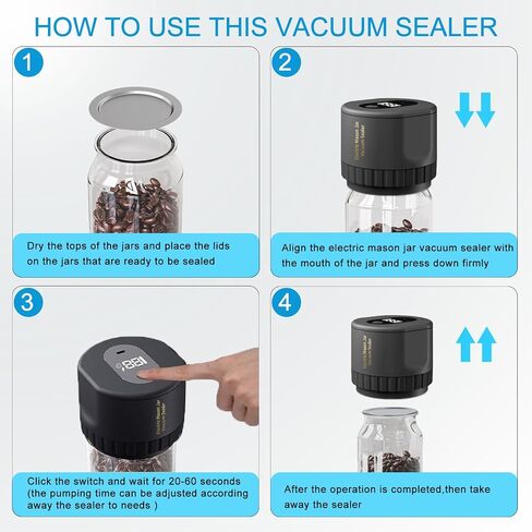 Electric Mason Jar Vacuum Sealer - Mason Jar Vacuum Sealer Kit, Vacuum Sealer for Jars for Food Storage with Regular and Wide Mouth Mason Jar Lids in Saudi Arabia