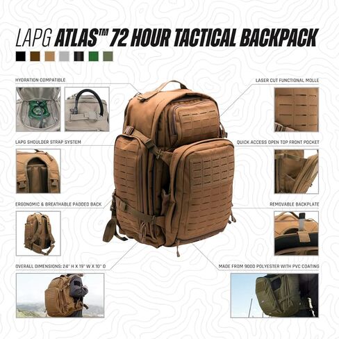 LAPG Atlas 72 Hour Tactical Backpack for Men & Women, Large Bug Out Bag with MOLLE System, Hiking Hunting Combat Backpack, Black in Saudi Arabia
