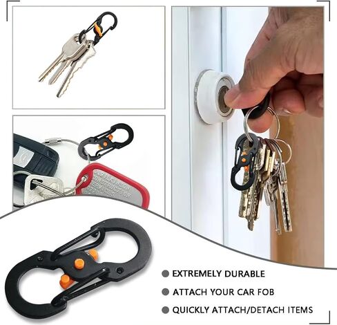 2 Pack MicroLock Stainless Steel with Locking Dual Sided Gates Keep Keys Secure with Carabiner Key Holder Black in Kuwait