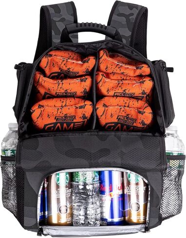 Cornhole Backpack Camo with Cooler Compartment, Holds up to 3-4 Sets (12-16 Bags), Bottle Opener, Cooler Holds up to 12 cans in Saudi Arabia