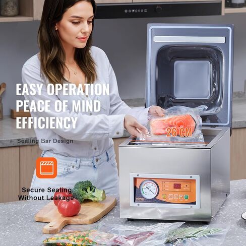 VEVOR Chamber Vacuum Sealer، قوة الختم 260 واط، آلة تعبئة الفراغ للأطعمة الرطبة واللحوم والمخللات وأكثر من ذلك، حجم صغير بطول إغلاق 10.2 بوصة، مطبق في المطبخ المنزلي والاستخدام التجاري in Saudi Arabia