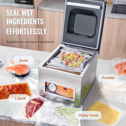 VEVOR Chamber Vacuum Sealer، قوة الختم 260 واط، آلة تعبئة الفراغ للأطعمة الرطبة واللحوم والمخللات وأكثر من ذلك، حجم صغير بطول إغلاق 10.2 بوصة، مطبق في المطبخ المنزلي والاستخدام التجاري in Saudi Arabia
