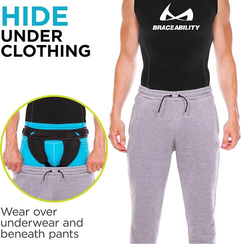 BraceAbility Inguinal Hernia Belt - Supportive Groin Truss With Removable Left and Right Compression Pads For Pre or Post-Surgical Scrotal, Femoral, Single and Double Hernias in Men and Women (XL) in Saudi Arabia