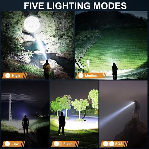 مصباح أمامي LED فائق السطوع قابل لإعادة الشحن مع مفتاح حثي، مصباح أمامي قابل للتكبير 120.000 لومن و5 أوضاع إضاءة، IP67 مقاوم للماء مناسب للتخييم والجري والتسلق والمغامرات والمشي لمسافات طويلة والصيد in Kuwait