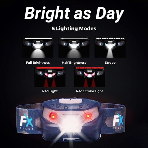 FX FFEXS LED Headlamp Rechargeable - Waterproof Head Lamp Headlight - Head Lights for Forehead - Head Lamps LED Rechargeable - Super Bright Headlamps for Adults - 5Mode Head Flashlight Running Hiking in Saudi Arabia