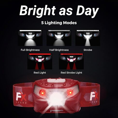 FX FFEXS LED Headlamp Rechargeable - Waterproof Head Lamp Headlight - Head Lights for Forehead - Head Lamps LED Rechargeable - Super Bright Headlamps for Adults - 5Mode Head Flashlight Running Hiking in Saudi Arabia