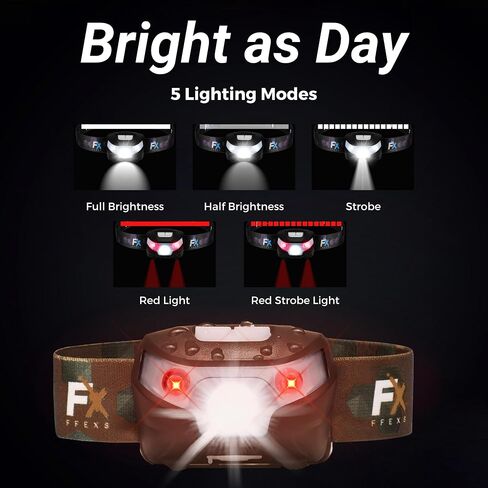 FX FFEXS LED Headlamp Rechargeable - Waterproof Head Lamp Headlight - Head Lights for Forehead - Head Lamps LED Rechargeable - Super Bright Headlamps for Adults - 5Mode Head Flashlight Running Hiking in Saudi Arabia