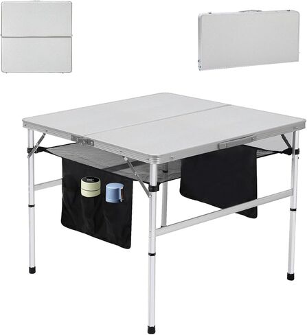 Folding Square Table Card Table Camping Folding Table 23.6’’ Square Table Fold in Half MDF Table with Carry Handle and Storage (23.6'' x 23.6'') in Saudi Arabia