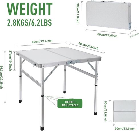 Folding Square Table Card Table Camping Folding Table 23.6’’ Square Table Fold in Half MDF Table with Carry Handle and Storage (23.6'' x 23.6'') in Saudi Arabia