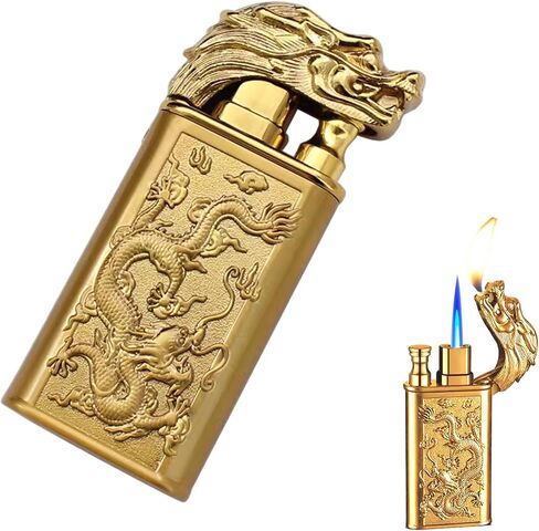 Torch Lighter, Windproof Lighters, Butane Lighter, Cool Dual Jet Flame Butane Lighter, Butane Refillable Torch Lighte, Double Flame Dragon Lighter, Creative Gift for Men (Black) in Saudi Arabia