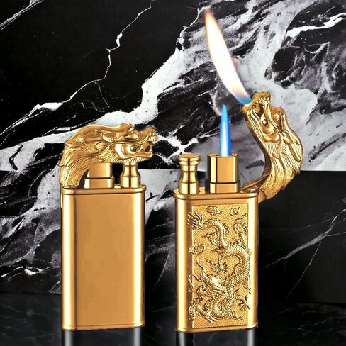 Torch Lighter, Windproof Lighters, Butane Lighter, Cool Dual Jet Flame Butane Lighter, Butane Refillable Torch Lighte, Double Flame Dragon Lighter, Creative Gift for Men (Black) in Saudi Arabia
