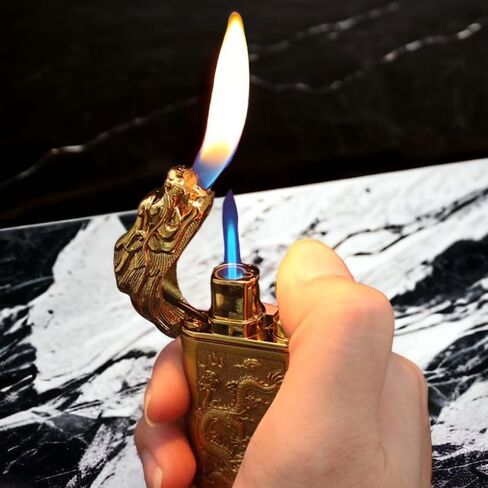 Torch Lighter, Windproof Lighters, Butane Lighter, Cool Dual Jet Flame Butane Lighter, Butane Refillable Torch Lighte, Double Flame Dragon Lighter, Creative Gift for Men (Black) in Saudi Arabia