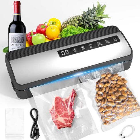 Vacuum Sealer Machine-130w Vacuum Sealer For Food, Multi-Bag Continuous Sealing,Built-in Cutter|Bag Roll Slot|Digital Countdown,Multi-Function 6-in-1 Food Saver Vacuum Sealer Machine,Wet or Dry,Gift. in Saudi Arabia