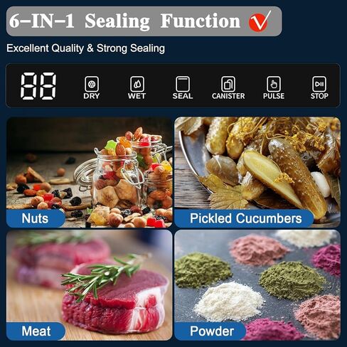 Vacuum Sealer Machine-130w Vacuum Sealer For Food, Multi-Bag Continuous Sealing,Built-in Cutter|Bag Roll Slot|Digital Countdown,Multi-Function 6-in-1 Food Saver Vacuum Sealer Machine,Wet or Dry,Gift. in Saudi Arabia
