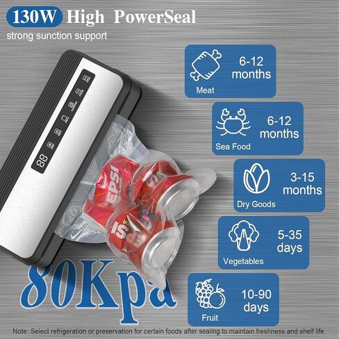 Vacuum Sealer Machine-130w Vacuum Sealer For Food, Multi-Bag Continuous Sealing,Built-in Cutter|Bag Roll Slot|Digital Countdown,Multi-Function 6-in-1 Food Saver Vacuum Sealer Machine,Wet or Dry,Gift. in Saudi Arabia