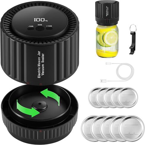 Electric Mason Jar Vacuum Sealer, Jar Vacuum Sealer Machine For Wide Mouth and Regular Mouth Mason Jars, Jar Vacuum Sealer Kit for Food Storage & 10pcs Lids in Kuwait